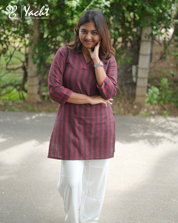 Burgundy Classic Stripe Short Kurti