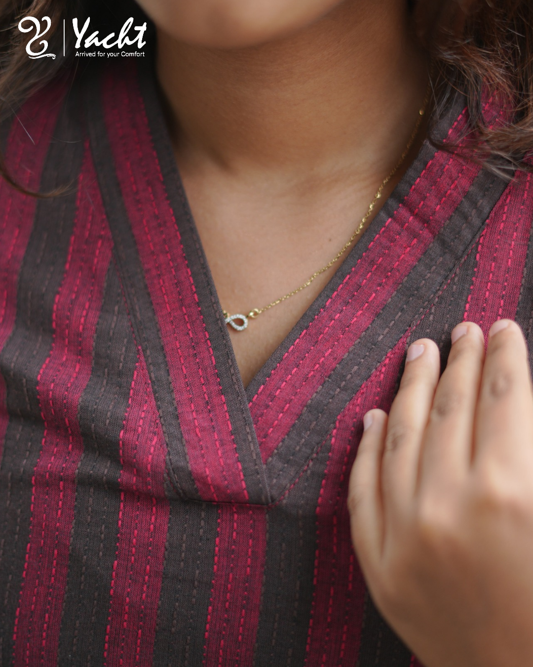 Burgundy Classic Stripe Short Kurti