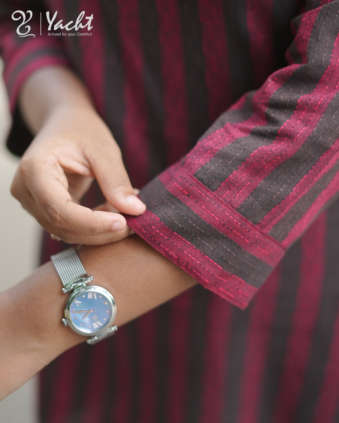 Burgundy Classic Stripe Short Kurti