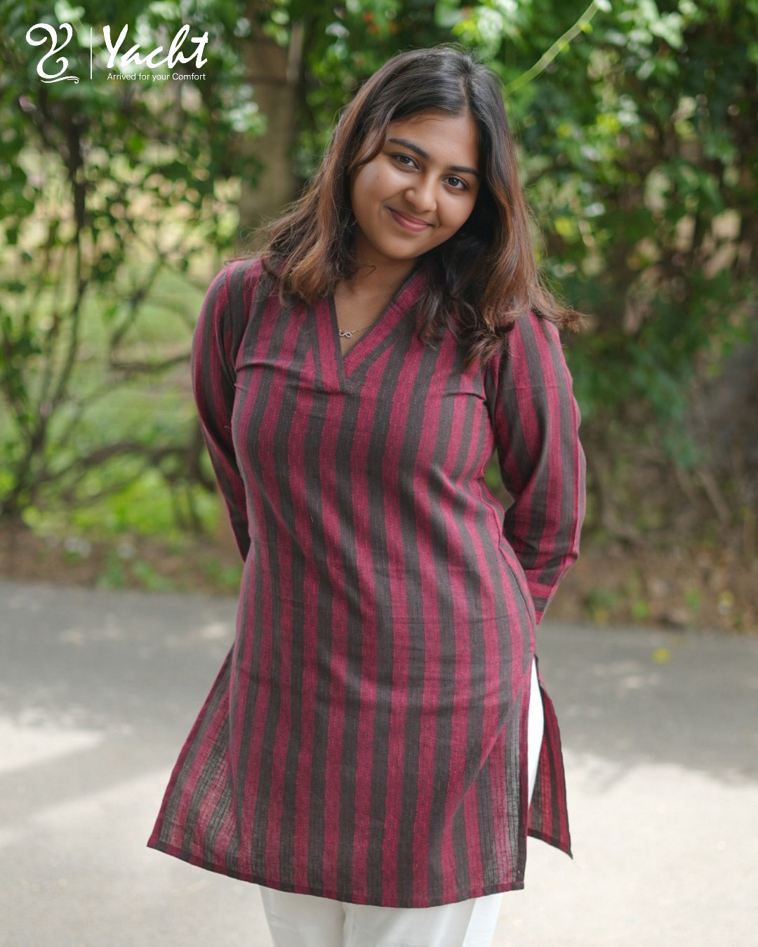 Burgundy Classic Stripe Short Kurti