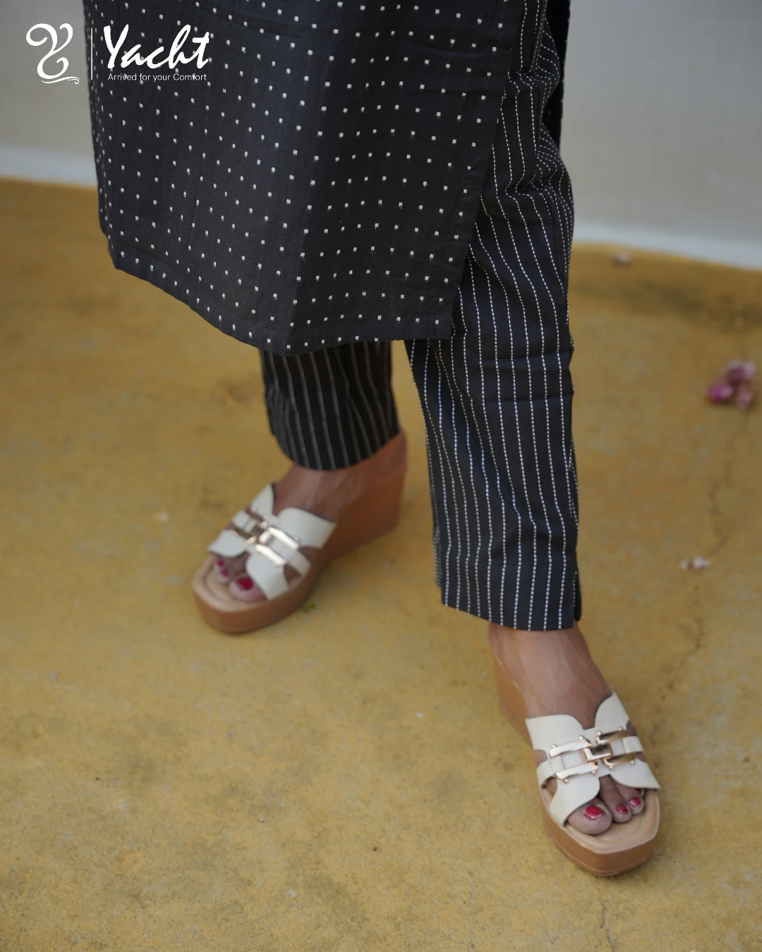 ✨Black Dotted Straight-Cut Kurti with Notch Neck