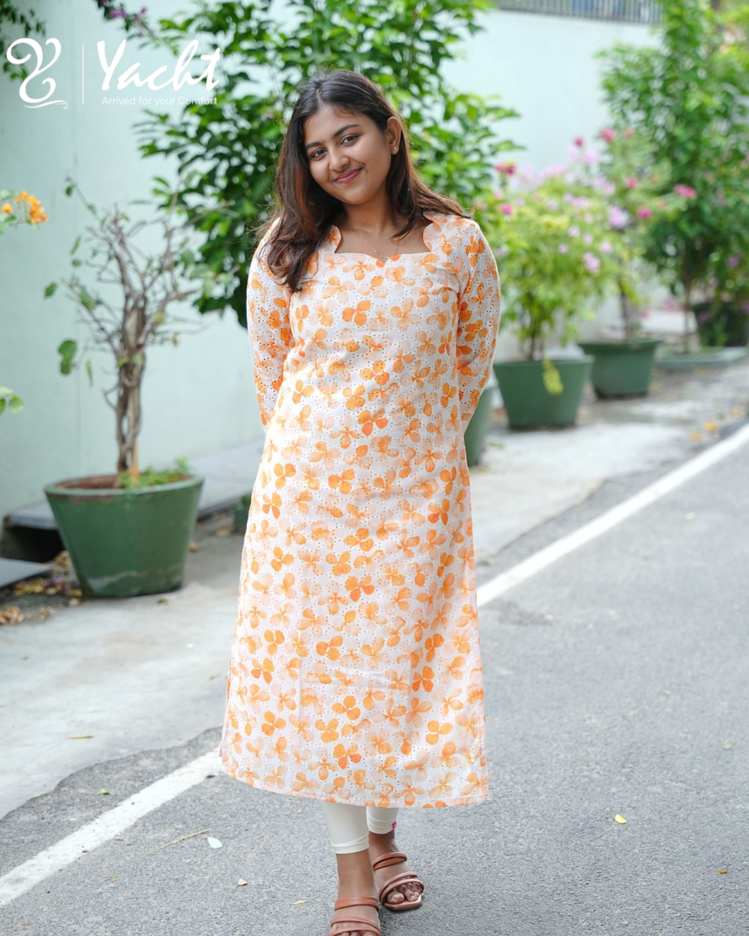 🍊 Haccoba Straight Kurti – Orange Blossom